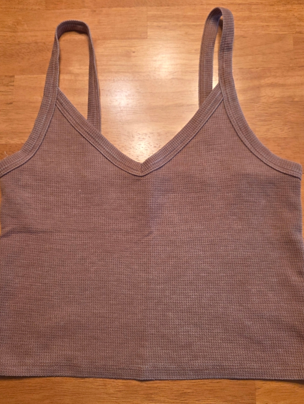 American Eagle Outfitters Waffle Knit V-Neck Crop Tank - Light Brown